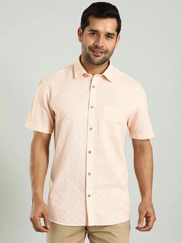 Indian Terrain Men's Regular Fit Half Sleeve All Over Print Orange Shirt